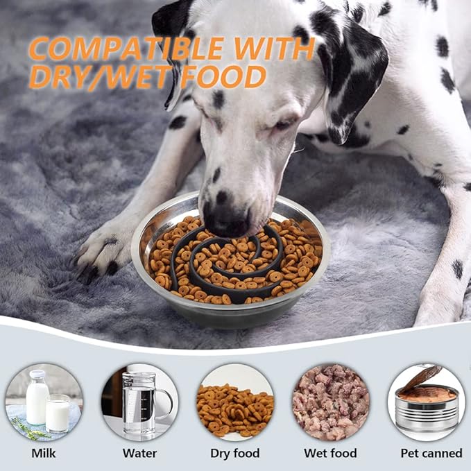 Slow Feeder Dog Bowls Insert, Animire Soft Silicone Slow Eating Dog Food Bowl for Small, Medium and Large Dogs, Compatible with Regular and Elevated Bowls