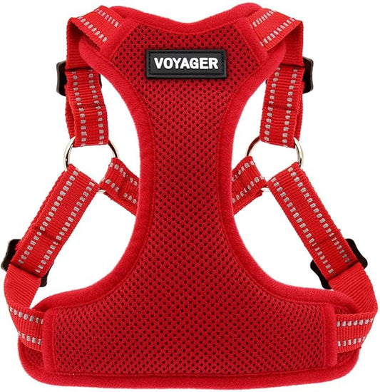 Best Pet Supplies Voyager Mesh Dog Breathable Harness Reflective Stitching, All Weather Adjustable for Walking Training, or Running - Heavy Duty & Durable, Harness (Red), L