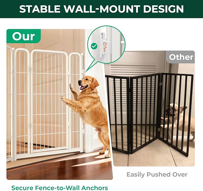 FXW Dog Gate Extra Wide Designed for Indoor Use, Adjustable Width Up to 219-inch Wide (40" H 8 Wire Panels for Medium and Large Dogs), White