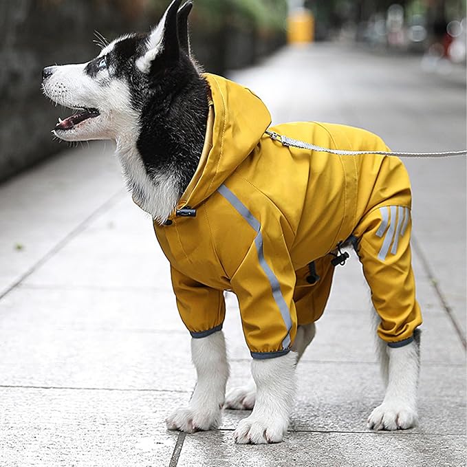 Pet Rain Jacket – Hooded Waterproof Coat, Reflective Lightweight Poncho, Four-Leg Dog Rain Cover with Adjustable Fit | Perfect Use for Small Medium Large Dogs Cats Outdoor Adventure