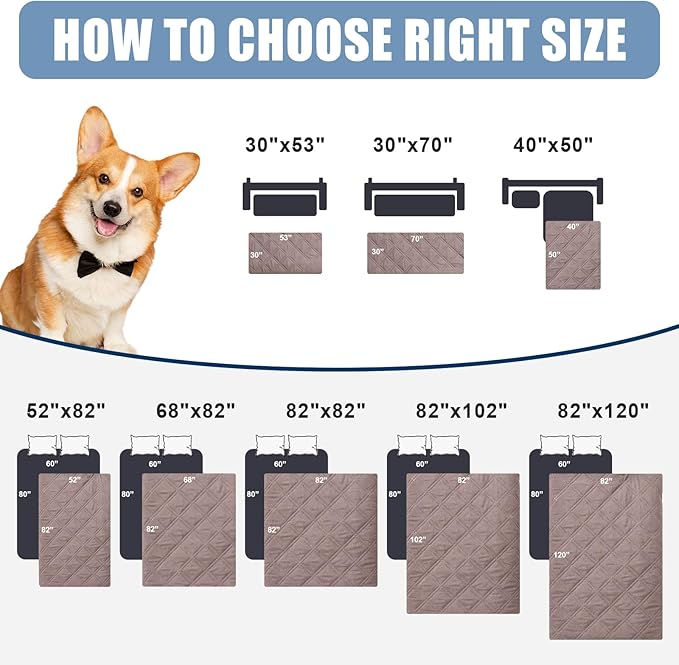 Smiry Waterproof Dog Bed Cover Pet Blanket, Soft Washable Dog Blanket for Furniture Bed Couch Sofa Reversible, Checkered (52"x82", Greyish Brown/Brown)