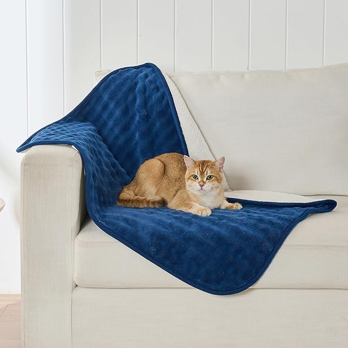 Waterproof Blanket for Bed Couch Sofa Car, Soft Leakproof Dog Blanket with 3D Bubble Pattern, Reversible Water Proof Pet Blankets for Dogs Cats Puppies (30"x40", Navy Blue)