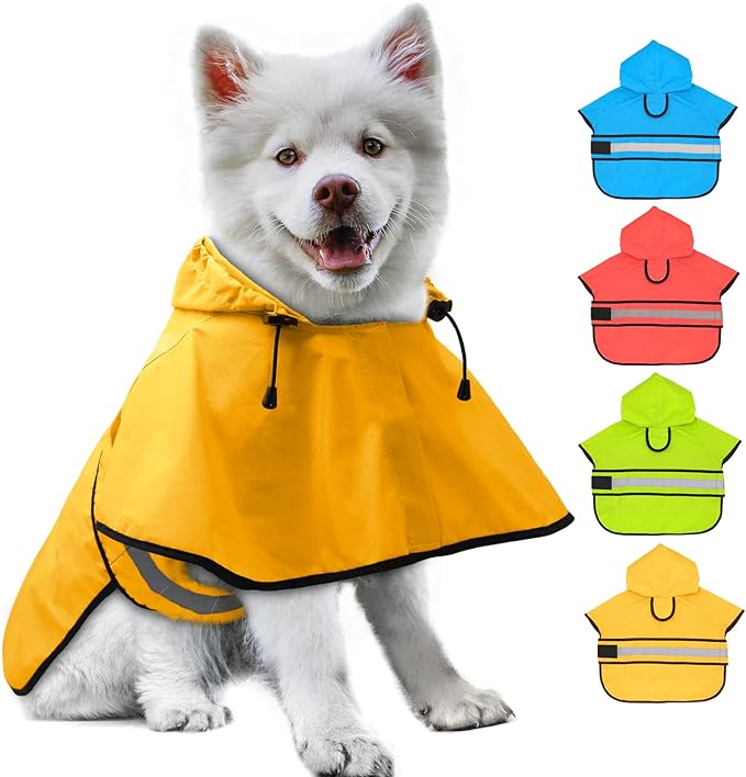 Candofly Dog Raincoat, Waterproof Dog Coat Hooded Pet Rain Jacket Lightweight Reflective Puppy Poncho Slicker with Leash Hole for Dog Walking (Small, Yellow)