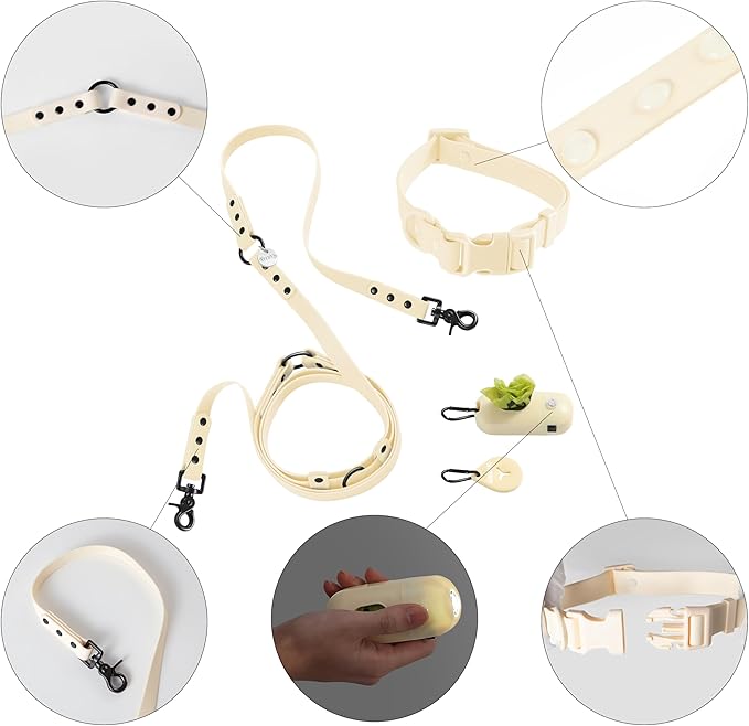 WLK1005L-5SET Luna Medium 8FT Adjustable 6-in-1 Waterproof Hands-Free Leash and Collar with LED Flashlight, Bag Dispenser, and Poop Bag Holder, Bailey