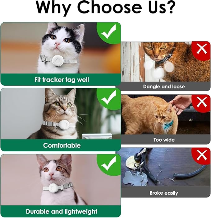 Cat Tracker,Pet Tracker for Cats Compatible with Apple Find My App(Only iOS),Waterproof Tracker Cat Collar with Safety Elastic Buckle,No Monthly Fee,Works with Any Collar (White)