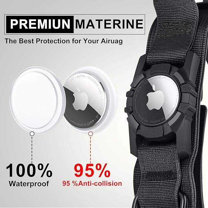 Upgraded Airtag Dog Collar Waterproof, Adjustable GPS Training Nylon Dog Collar with AirTag Holder, Control Handle and Quick-Release Buckle for Medium and Large Dogs (Black, M)