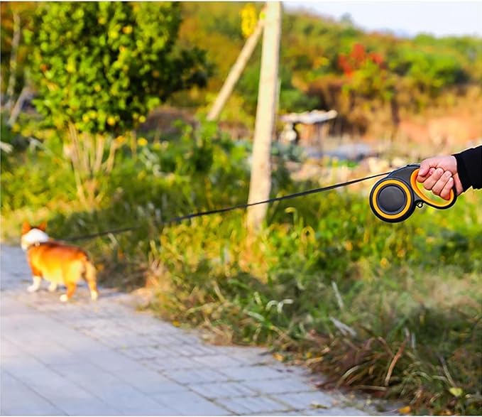 360° Tangle-Free Retractable Dog Leash, Strong Reflective Nylon Tape Lead 16 ft Dog Walking Leash, up to 66lbs, Anti-Slip Rubberized Handle, One-Handed Brake (Black, Medium)