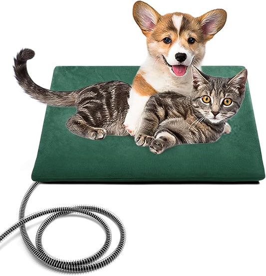PETNF Outdoor Pet Heating Pad for Cats & Dogs, 100.4-107.6°F Auto Temp Control, Waterproof Fireproof, for Cat House/Dog Kennel/Terrace, Fits Domestic & Stray Pets (Green 15.7"X19.7")