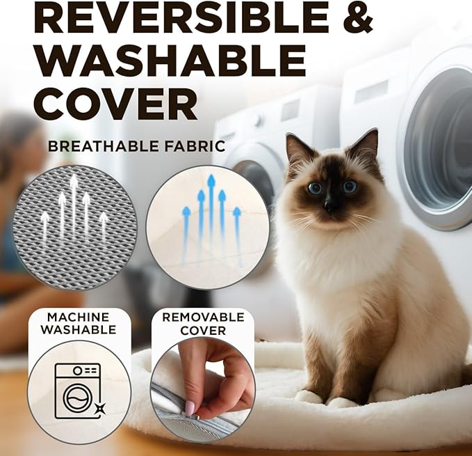 Cat Window Perch – Strong 6 Suction Cup Cat Hammock Bed That Holds up to 50 lbs with Washable Reversible Cover, Sturdy Metal Frame for Indoor, Window or Wall Mounted Perch (White)