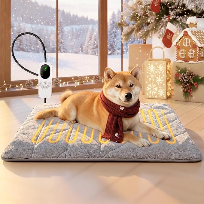 Mora Pets Dog Heating Pad Heated Cat Bed 9 Adjustable Temperature Pet Warming Mat with Timer Auto Power Off Waterproof Heated Pet Blanket 28 Inch for Cats and Dogs Indoor