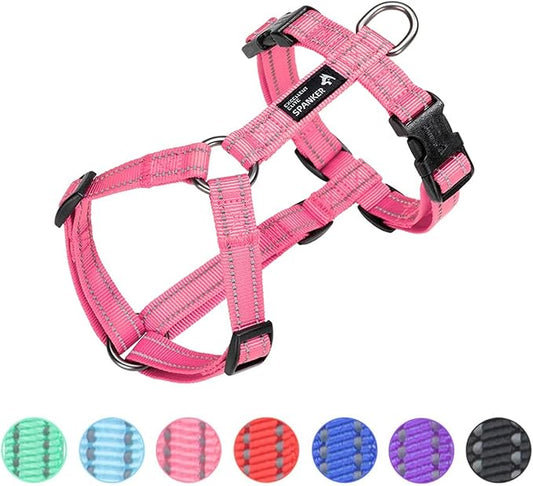 EXCELLENT ELITE SPANKER No Pull Dog Harness Reflective Nylon Vest L-Shaped Adjustable Easy Pet Harness for Small Medium Large Breeds Dogs Walking Training Black Red(Pink-XL)