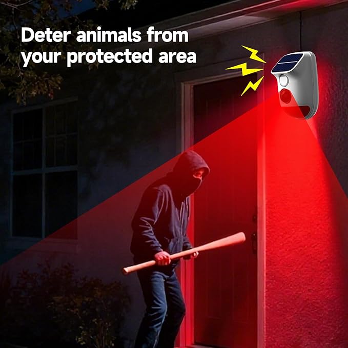 Solar Motion Sensor Alarm - 120dB IP65 Waterproof Security Siren with Strobe Light, 3 Modes for Yard/Farm/Home,16-26ft Pet-Friendly Detection (Buzzer Alarm)
