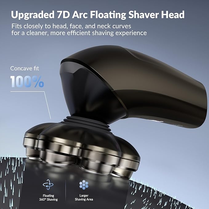 7D Arc Electric Shaver for Head & Body, 5-in-1 Electric Razor, Waterproof Wet/Dry Head Shaver with Magnetic Detachable Head, LED Display Rechargeable Electric Shaving & Grooming Kit, Dark Gray