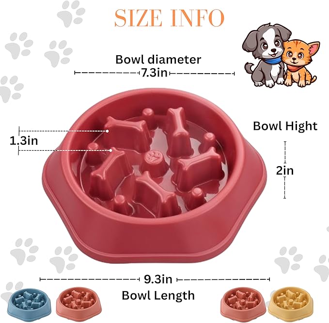 2 PCS Slow Feeder Dog Food Bowl – Bowl Designed to Slow Eating, Promotes Healthy Digestion and Prevents Bloat, Ideal for Cats and Dogs (Pink - Yellow)