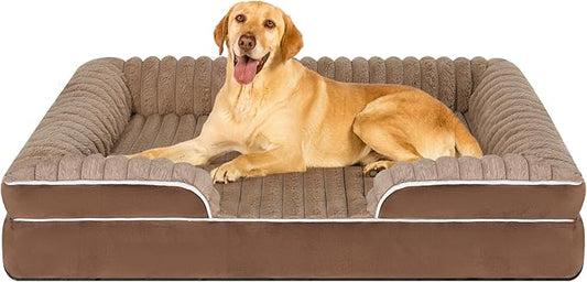 Orthopedic Dog Bed for Large Medium Sized, Washable Memory Foam Large Dog Bed Premium Soft Corduroy Fleece, Durable Medium Pet Sofa with Removable Cover, Washable Waterproof Pet Couch Beds(Brown,XL)