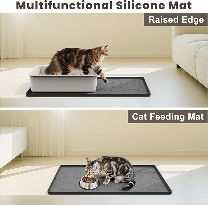 Cat Litter Mat, 28" X 22" Silicone Litter Box Mat, Cat Litter Trapping Mat for Indoor Use, Easy Clean for Scatter Control, Soft on Kitty Paws, Waterproof & Urine Proof, Black