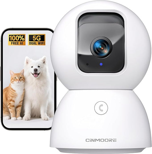 Upgraded 3K Security Camera Indoor, Free Time Lapse, AI Tracking & Face ID, PTZ 5G WiFi Dog/Pet/Baby Monitor Cameras for Home Security, Color Night Vision, Full Duplex 2-Way Talk