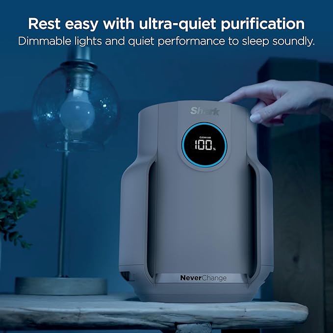 Shark Air Purifier for Home, NeverChange Compact Pro, for Bedroom, Nursery, Home Office, Dorm, HEPA-Exceeding Filter, Captures Pollutants, Pet Dander, Dust, Odor, Smoke, and More, HP071BRN, Winter Fog