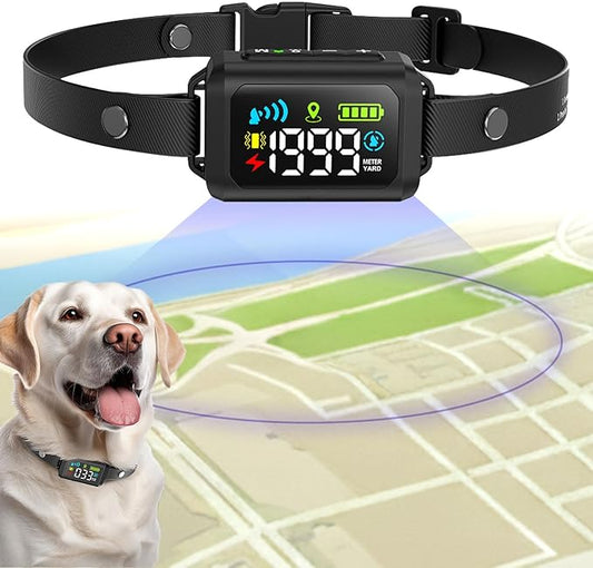 My Pet Command Wireless GPS Dog Fence No Wires & No Base Transmitter Outdoor Radius Coverage 33-1999 Yards IPX7 Waterproof Collar w/Tone, Vibrate & Safe Static Modes Fits Dogs 8″-28″ Neck (S to XL)