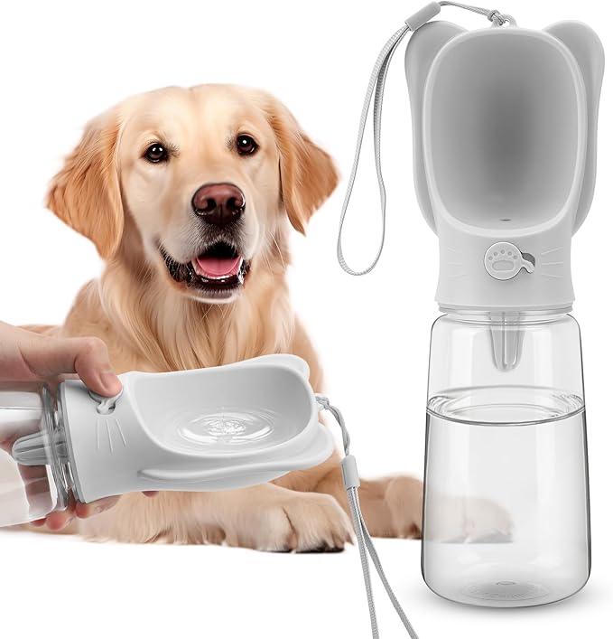 Portable Dogs Water Bottle with Food Storage Container, Leakproof Drinking Water Dispenser Feeder for Outdoor Dog Stuff Accessories Items for Cats, Puppy,for Walking, Hiking (White, 550ml)