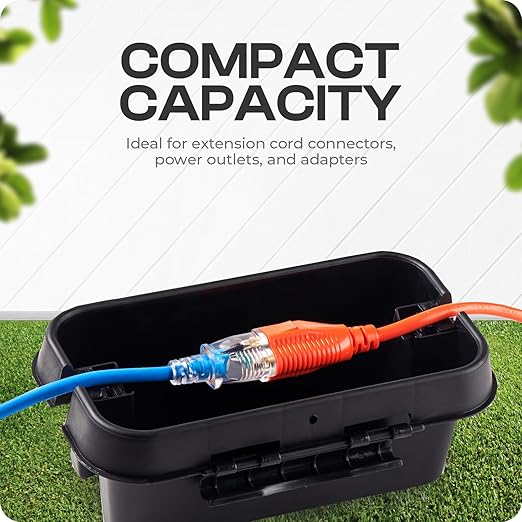 Sockitbox Original Outdoor Electric Box Waterproof - Small Outdoor Extention Cord Cover with 6 Cable Entry Waterproof Enclosure for Power Strips, Plugs, Timers, Lights - Black