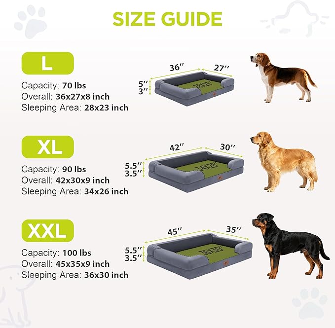 Extra Large Dog Bed, Orthopedic XL Washable Bed for Big Dog Waterproof Pet Couch Sofa Bolster with Removable Cover, Non-Slip Bottom, Tennis Ball Toy, 42x30