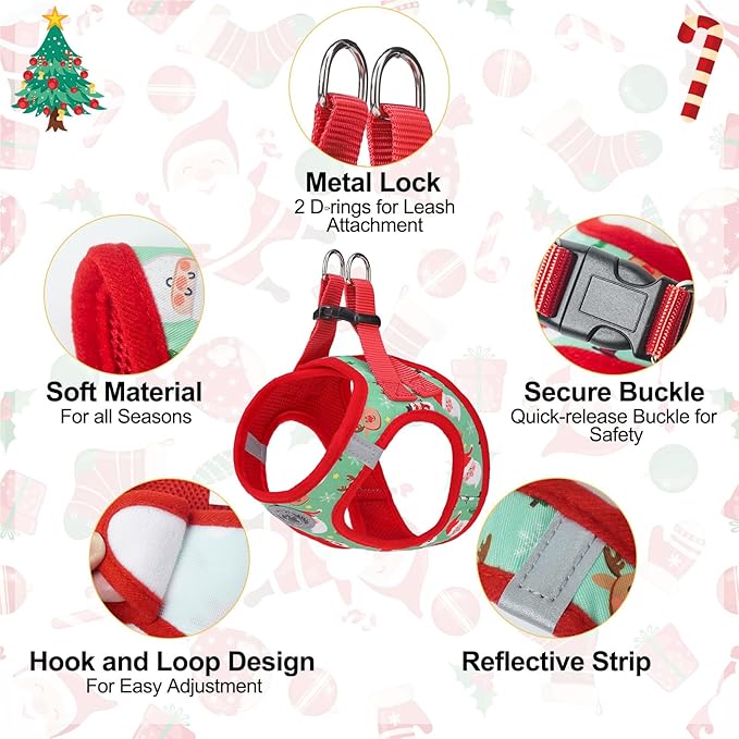 BEAUTYZOO Step in Dog Harness and Leash Set,Reflective Dog Harness No Pull No Choke Puppy Harness for Small Medium Large Dogs Cats,Soft Padded Mesh Vest Harnesses for Girl and Boy Pets,Christmas XS