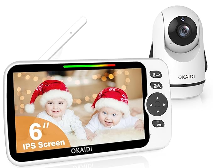 OKAIDI Baby Monitor No WiFi, 6" Extra-Large IPS Screen with 30-Hrs Battery, 1000ft Baby Monitor with Camera and Audio, Remote Pan-Tilt-Zoom Camera for Baby/Pet/Elderly, 2-Way Talk, Night Vision, VOX