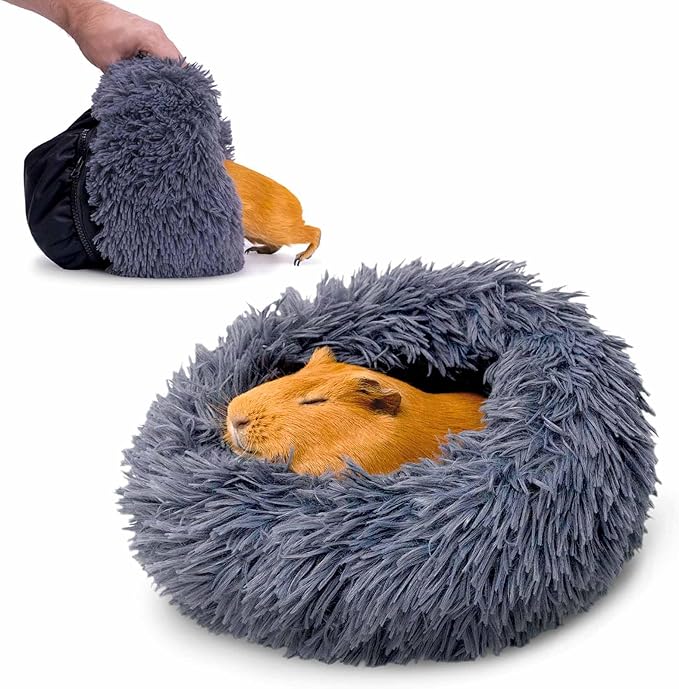 Paw Inspired Furr-O Burrowing Pet Bed with Zip-On Spandex and Fleece Bottoms for Guinea Pigs and Other Small Animals, Cozy Carrier, Hideout Enrichment Toy, Cage Accessories (Dark Gray)