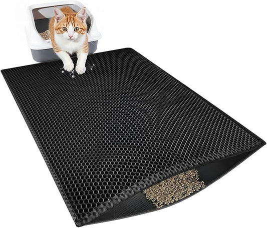 Cat Litter Mat, Cat Litter Trapping Mat, 29.9'' x 24''Inch, Double Layer Waterproof Proof Litter Box mat, Non-Slip Design, Reduces Litter Scatter, Easy to Clean, Black