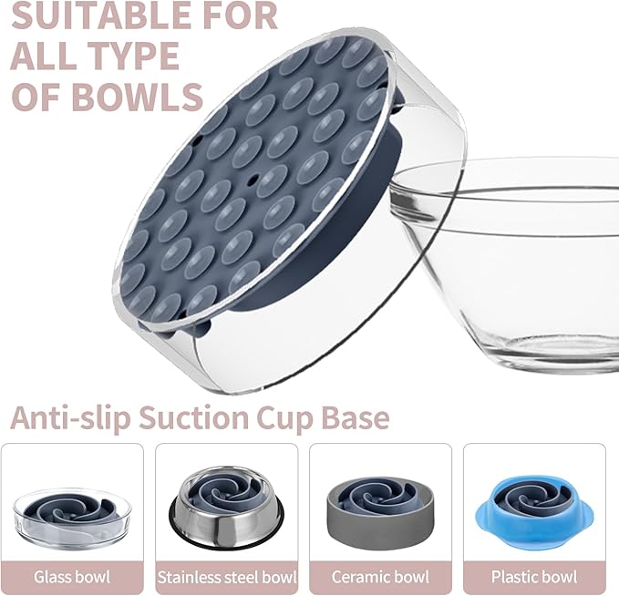 Slow Feeder Dog Bowls Insert, Bestalk Soft Silicone Slow Eating Feeder Insert with Suction Cups for Small, Medium and Large Dogs, Fit into Basic and Elevated Dog Bowls, Grey