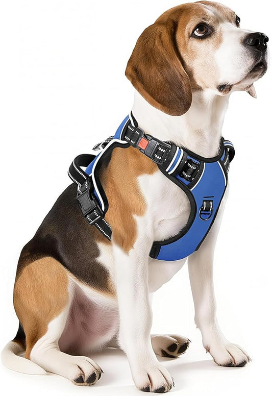 Timos Dog Harness for Medium Dogs, No Pull Service Vest with Reflective Strips and Control Handle,No Choke Dog Harness with 2 Metal Rings for Easy Walking,Outdoor Training,Blue, M
