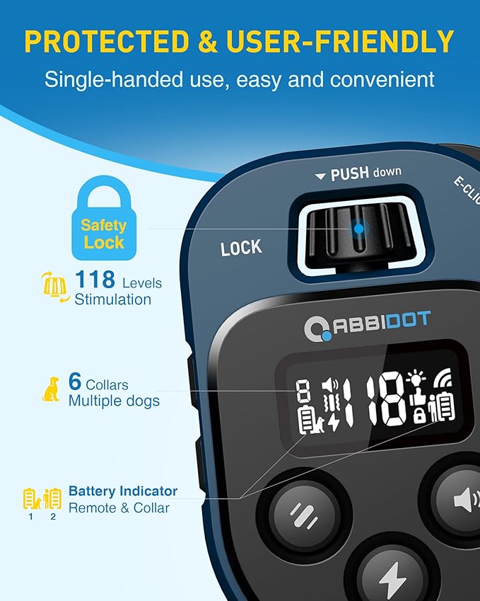 ABBIDOT Dog Shock Collar, 4500FT Dog Training Collar with Remote，IPX7 Waterproof Rating，6 Training Modes (Beep, Vibration, Safe Shock), Enhanced Night Light, Rechargeable E-Collar for Dogs 10-130 lbs