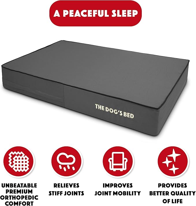 The Dog’s Bed Orthopedic Memory Foam Dog Bed, Large Grey & Black, Waterproof, Supportive Dog Bed with Replaceable Covers, Veterinary Approved