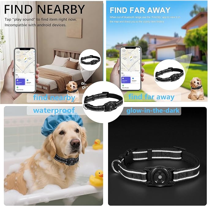 Tracking Collar for Dogs Waterproof Adjustable Air Tag Dog Collar Holder, Comfortable Dog Collars for Small Medium Large Dogs (Black, S)