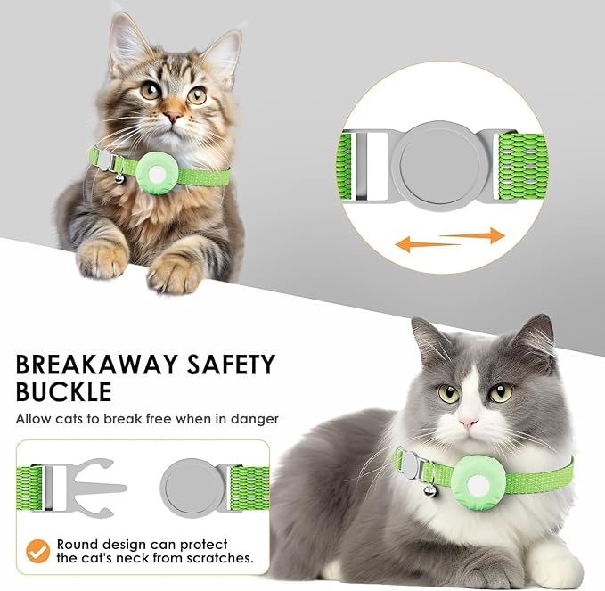 Cat Tracker,Pet Tracker for Cats Compatible with Apple Find My App(Only iOS),Waterproof Tracker Cat Collar with Safety Elastic Buckle,No Monthly Fee,Works with Any Collar (LightGreen)