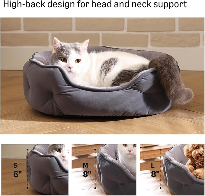 Amazon Basics Round Dog Bed for Medium Dogs, Cat Beds for Indoor Cats, Washable Pet Bed with Soft Plush Cushion, Anti-Slip Bottom, 25x21x8 Inches, Gray