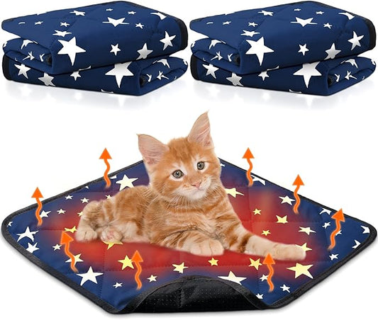 Namalu 4 Pack Self Warming Cat Bed Self Heating Cat Mat Star Pattern Soft Dog Crate Pad Thermal Pet Mat Anti Slip Kennel Dog Washable Warming Bed for Outdoor Indoor(18 x 18 Inch,Blue)