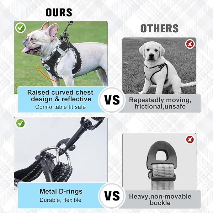 BEAUTYZOO Step in Dog Harness and Leash Set,Reflective Dog Harness No Pull No Choke Puppy Harness for Small Medium Large Dogs Cats,Soft Padded Mesh Vest Harnesses for Girl and Boy Pets,Black Plaid M