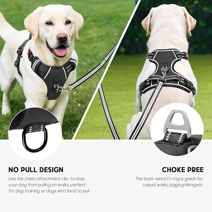 Timos Dog Harness,NO Need Go Over Dogs Head 3 Snap Buckles Pet Harness with 2 Leash Clips,Adjustable Soft Padded No-Pull,Reflective No-Choke Oxford Vest for Small Medium Large Dogs,X-Large(Packof1)