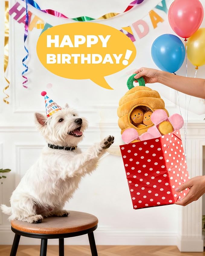 BurgeonNest Dog Toys for Small Dogs,Interactive Plush Squeak Puzzles Chewers to Keep Them Busy,1 Beehive 3 Squeaky Bees,2 Treat Petals,Puppy Xmas Present