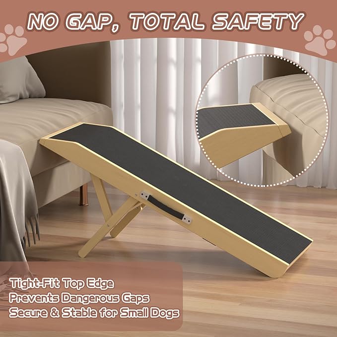 Dog Ramp for Couch, Dog Bed Ramp for Small Dogs, 4-Level Adjustable (8.6"-20.9") Foldable Pet Ramp, Wide Non-Slip EVA Surface with Glow Strips, Solid Birchwood 200Lbs