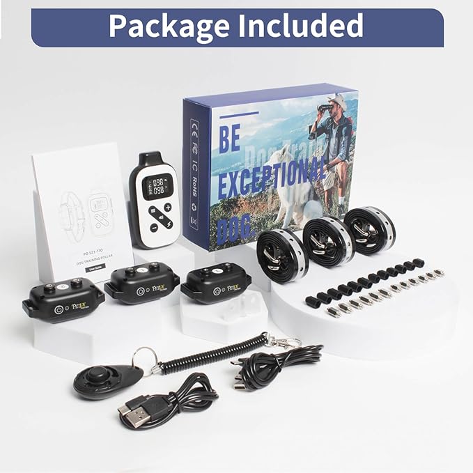 PetJoy 3 Dog Shock Collar for Large Dogs, Automatic Bark Collar with Remote, Bark and Training Collar Combo, Shock Collar with 5 Adjustable Levels of Sensitivity