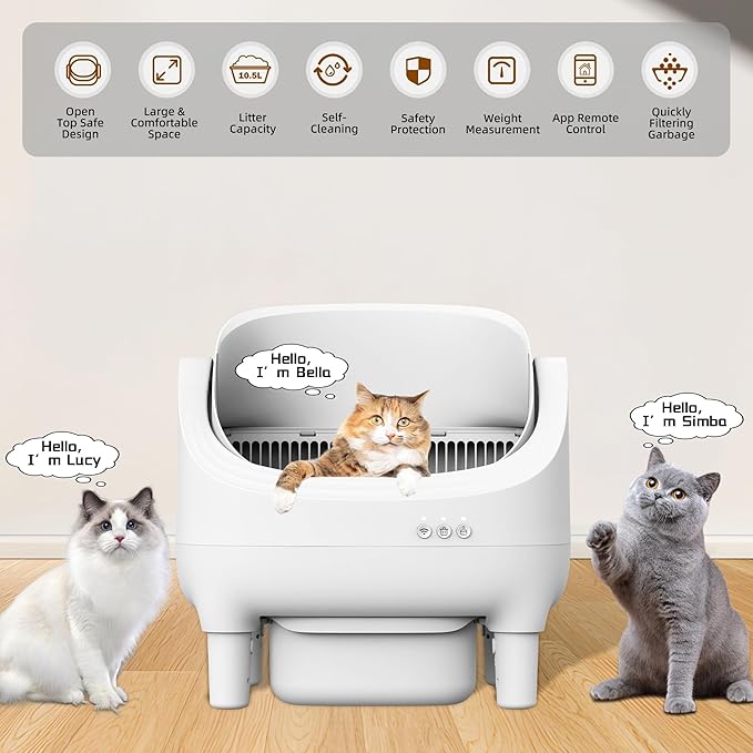 Automatic Cat Litter Box,Suitable for Medium Cats and Kittens,Self Cleaning Box,Smart App Control,Safety Protection,Half Open Expansion Design,Compatible with a Variety of Litters