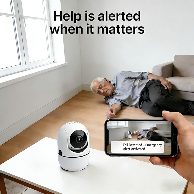 AI Indoor Security Camera, 2K Home Camera with Emergency Alerts, Motion Detection, Two-Way Audio, Night Vision – Perfect for Pets, Kids, Seniors & Living Alone