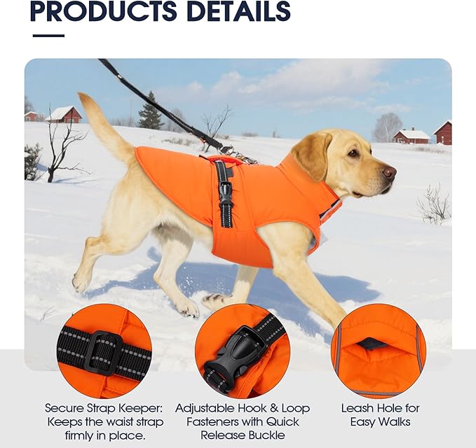 IECOii Warm Dog Coat Reflective Snow Jackets with Leash Hole Waterproof Windproof Winter Vest Coat with Buckles Cozy Fleece Vests for Winter, Spring, Fall, Outdoor Cold Weather Coats, Pink, Size 3XL