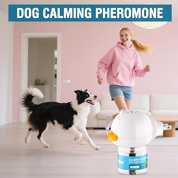 Dog Calming Pheromone Diffuser 4-In-1 Appeasing Pet Pheromone Calming Diffuser Kit (Plug in + 3 Pack 48ml Refill) for Anxiety Relief, Reduce Barking, Aggression & Stress, 90 Day Supply (Tasteless)