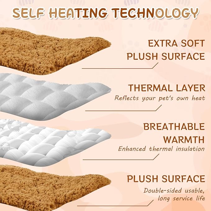 3 Pack Self Warming Cat Dog Bed Leaf Shape Self Heating Pet Mat Non Electric Washable Thermal Sleeping Pad Plush Heated Pet Mat for Crate Floor Indoor Outdoor(Mixed Colors,Medium-18 x24)