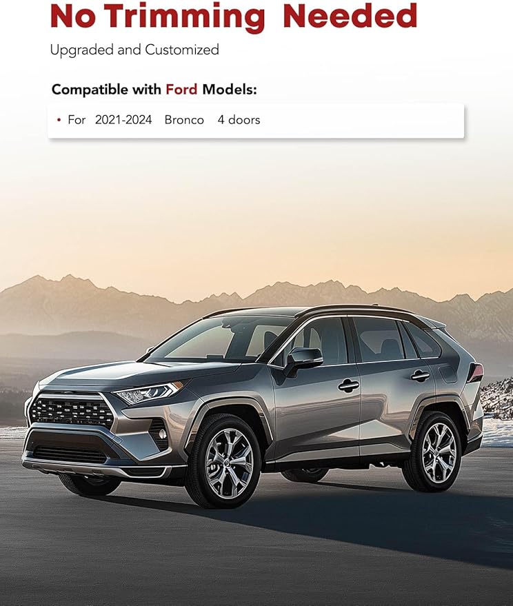 YHTAUTO Floor Mats Fit 2021-2025 Ford Bronco 4-Door No Sport, TPE All Weather Floor Liner Odorless Custom Fit Car Mats, 1st 2nd Row Bronco Accessories