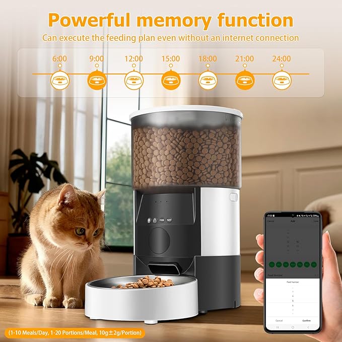 Ducksky Automatic Cat Feeder, 2.4Ghz WiFi Timed Dog Food Dispenser with APP Control, 3L Auto Dry Food Feeders for Pets, Programmable Portion Control, 10 Meals/Day, 10s Voice Recorder (WiFi)